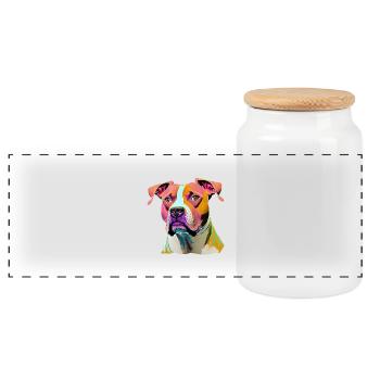American Staffordshire Terrier Hund - Panorama Keksdose mit Holzdeckel - Weiß - Vorne