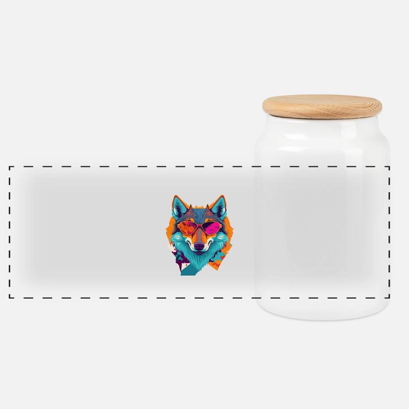 Retro-Wolfsaufstand - Panorama Keksdose mit Holzdeckel - Weiß