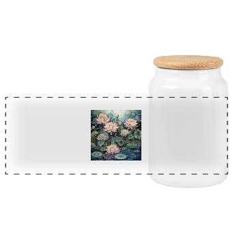 Water lilies - Panoramic Cookie Jar with Wooden Lid - white - Front