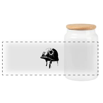 War Helmet with Bullet Hole | Anti-war image - Panoramic Cookie Jar with Wooden Lid - white - Front