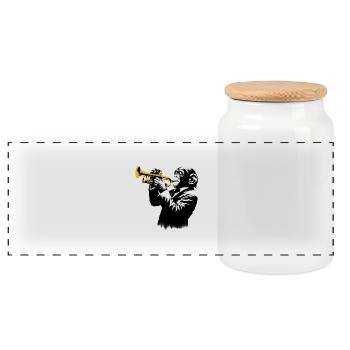 Trompettiste Singe Orchestre Street Art Banksy Style - Boîte à biscuits avec couvercle en bois - blanc - Devant