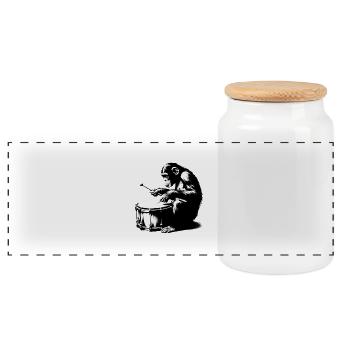 Drummer in Monkey Orchestra StreetArt Banksy Style - Panoramic Cookie Jar with Wooden Lid - white - Front