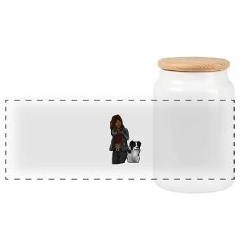 Girl With a gun and a dog - Panoramic Cookie Jar with Wooden Lid - white - Front