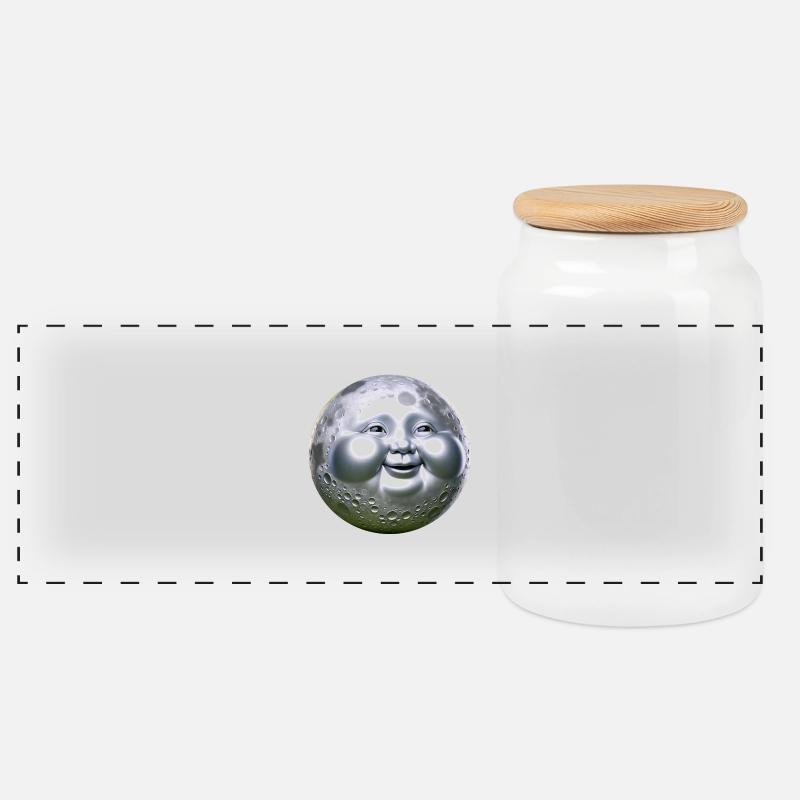 Buddha Mond - Panorama Keksdose mit Holzdeckel - Weiß