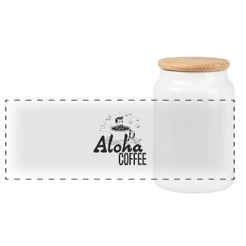 aCoffee Guy ... Aloha Coffee - Panoramic Cookie Jar with Wooden Lid - white - Front