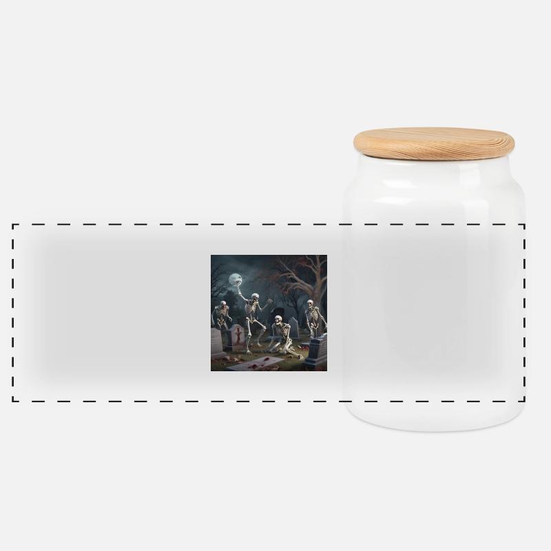 Tanz Skelett - Panorama Keksdose mit Holzdeckel - Weiß