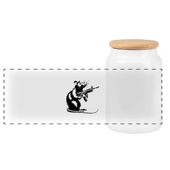 Rat with machine gun - Panoramic Cookie Jar with Wooden Lid - white - Front
