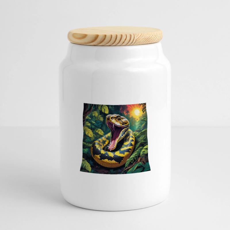 Python Snake Panoramic Cookie Jar with Wooden Lid