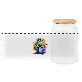 Drôle de cactus avec des yeux - Boîte à biscuits avec couvercle en bois - blanc - Devant