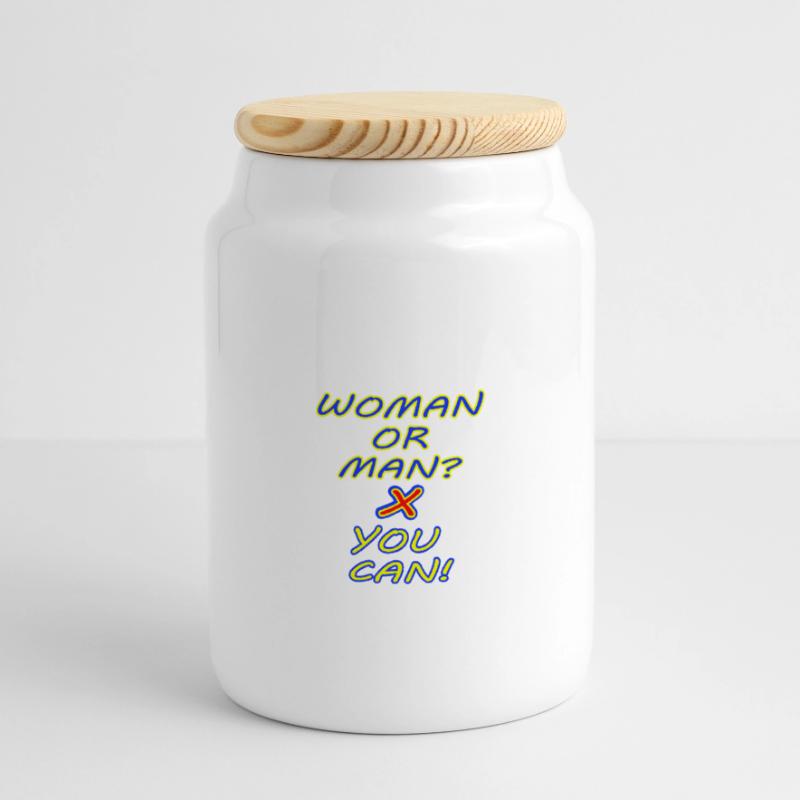 Frau oder Mann Panorama Keksdose mit Holzdeckel