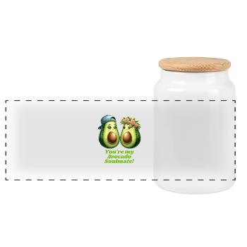 Avocado Couple Love - Panoramic Cookie Jar with Wooden Lid - white - Front