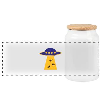 Ufo - Panorama Keksdose mit Holzdeckel - Weiß - Vorne