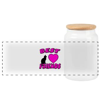Cat - Panoramic Cookie Jar with Wooden Lid - white - Front