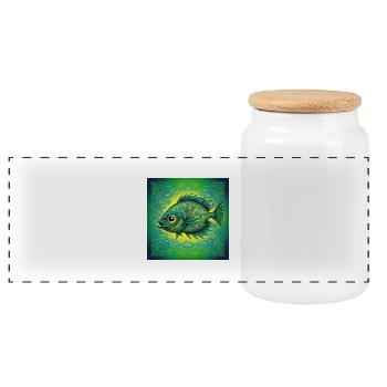 Unique fish - Panoramic Cookie Jar with Wooden Lid - white - Front