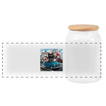 Cat on tour - I love Germany! -Berlin - Panoramic Cookie Jar with Wooden Lid - white - Front