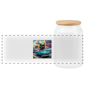 Chat en tournée - J’adore Cuba ! -La Havane - Boîte à biscuits avec couvercle en bois - blanc - Devant
