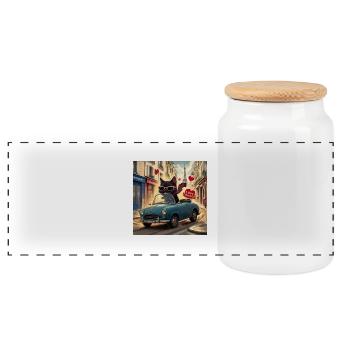 Cat on tour - I love France! - Paris - Panoramic Cookie Jar with Wooden Lid - white - Front