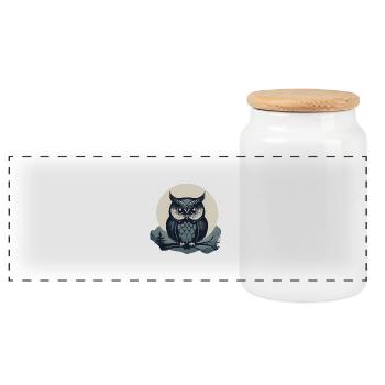Stylized Owl - Panoramic Cookie Jar with Wooden Lid - white - Front