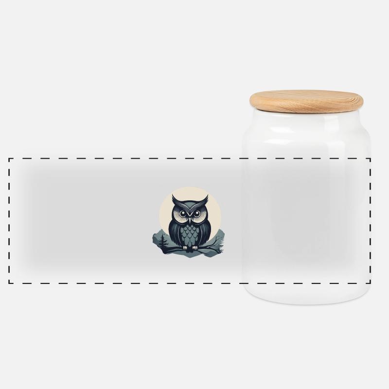 StilisierteEule - Panorama Keksdose mit Holzdeckel - Weiß