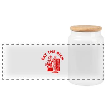 Eat the rich - Panoramic Cookie Jar with Wooden Lid - white - Front