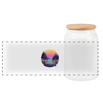 Forest meadow at sunset in a sea of flowers - Panoramic Cookie Jar with Wooden Lid - white - Front