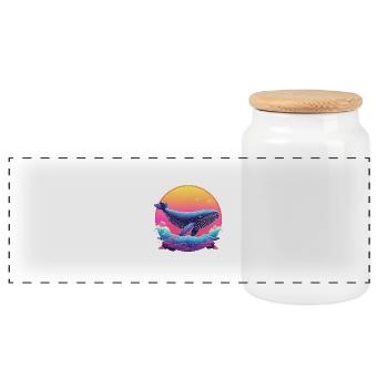 Giant Whale in Sunset - Gift Idea - Panoramic Cookie Jar with Wooden Lid - white - Front