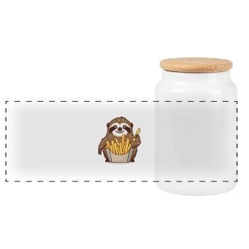 Das Faultier liebt Pommes Frittes - Panorama Keksdose mit Holzdeckel - Weiß - Vorne