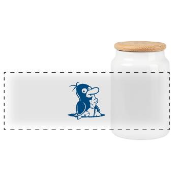Penguin Eats Fish Caught Hole Bottom Hunger Cool - Panoramic Cookie Jar with Wooden Lid - white - Front