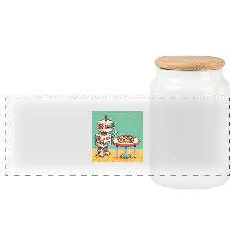 Robot Pizza - Boîte à biscuits avec couvercle en bois - blanc - Devant