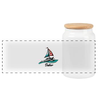 Boat Sailing - Panoramic Cookie Jar with Wooden Lid - white - Front