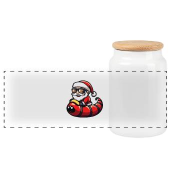 Wurm Weihnachtsmann Cartoon - Panorama Keksdose mit Holzdeckel - Weiß - Vorne