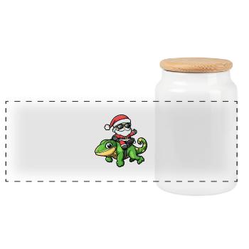 Chameleon Weihnachtsmann Cartoon - Panorama Keksdose mit Holzdeckel - Weiß - Vorne