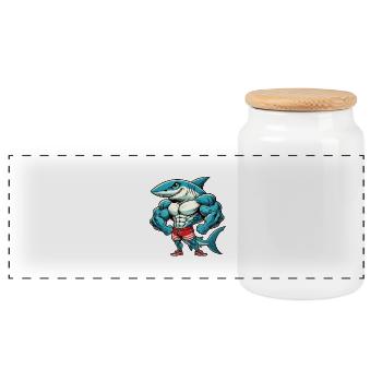 Musculation fitness bande dessinée requin - Boîte à biscuits avec couvercle en bois - blanc - Devant