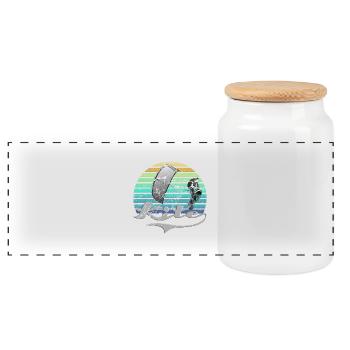 Kitesurfing Retro - Panoramic Cookie Jar with Wooden Lid - white - Front