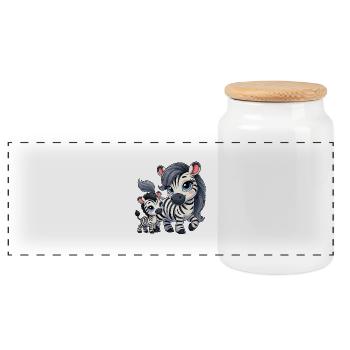 Zebra-Mutter mit Kind - Panorama Keksdose mit Holzdeckel - Weiß - Vorne