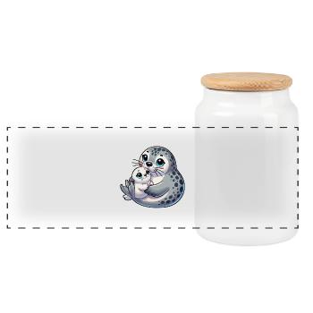 Seal mother with child - Panoramic Cookie Jar with Wooden Lid - white - Front