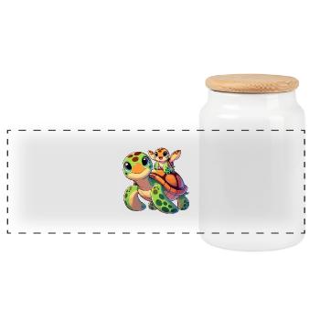 Tortoise mother with child - Panoramic Cookie Jar with Wooden Lid - white - Front