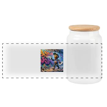 Graffiti artist pursuit crew collection - Panoramic Cookie Jar with Wooden Lid - white - Front