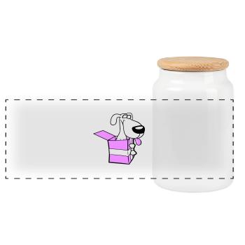 Dog Gift Box Funny Crazy Surprise Fun - Panoramic Cookie Jar with Wooden Lid - white - Front