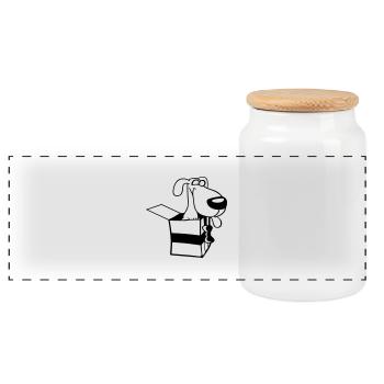 Dog Gift Box Funny Crazy Surprise Fun - Panoramic Cookie Jar with Wooden Lid - white - Front