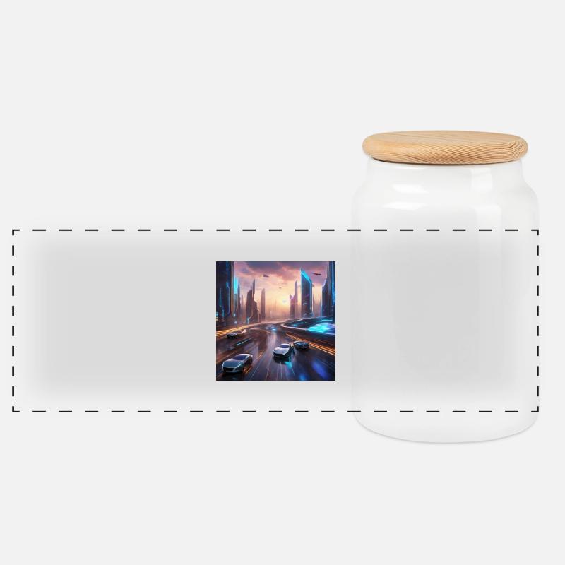 Zukunft - Panorama Keksdose mit Holzdeckel - Weiß