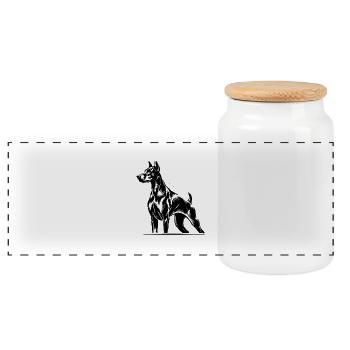 A black and white artistic illustration of a Dober - Panorama Keksdose mit Holzdeckel - Weiß - Vorne
