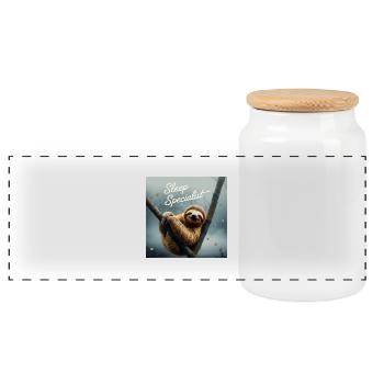 sleeping specialist - Panoramic Cookie Jar with Wooden Lid - white - Front
