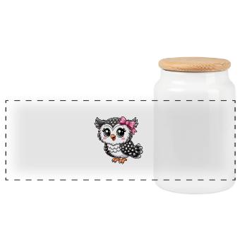 Girl owl - Panoramic Cookie Jar with Wooden Lid - white - Front