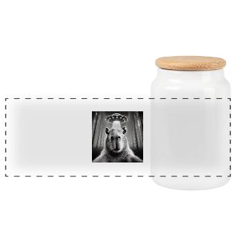 Drôle de Capybara OVNI Alien - Boîte à biscuits avec couvercle en bois - blanc - Devant
