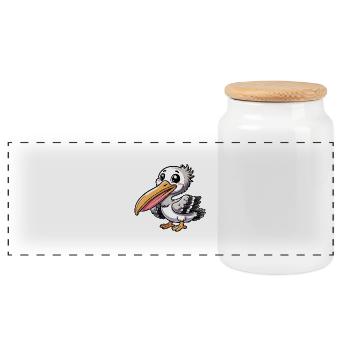 Pelican - Panoramic Cookie Jar with Wooden Lid - white - Front