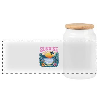 Retro Vintage Design: Sunrise peace & love - Panoramic Cookie Jar with Wooden Lid - white - Front
