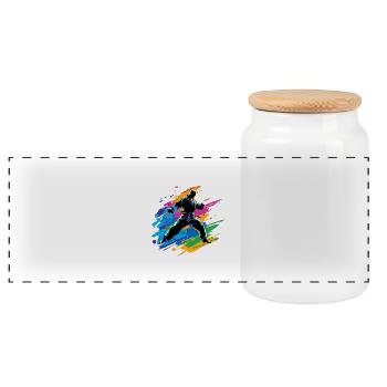 Colorful Judo, Karate, Taekwondo - Panoramic Cookie Jar with Wooden Lid - white - Front