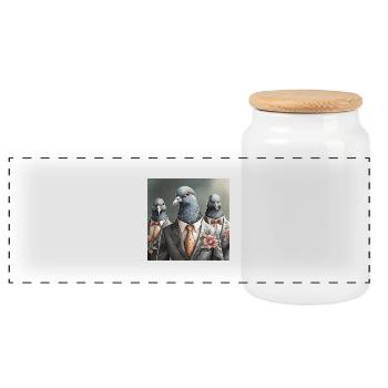 Doves in suits - Panoramic Cookie Jar with Wooden Lid - white - Front