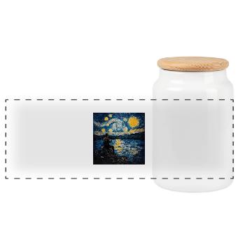 Pêcheur Van Gogh - Boîte à biscuits avec couvercle en bois - blanc - Devant